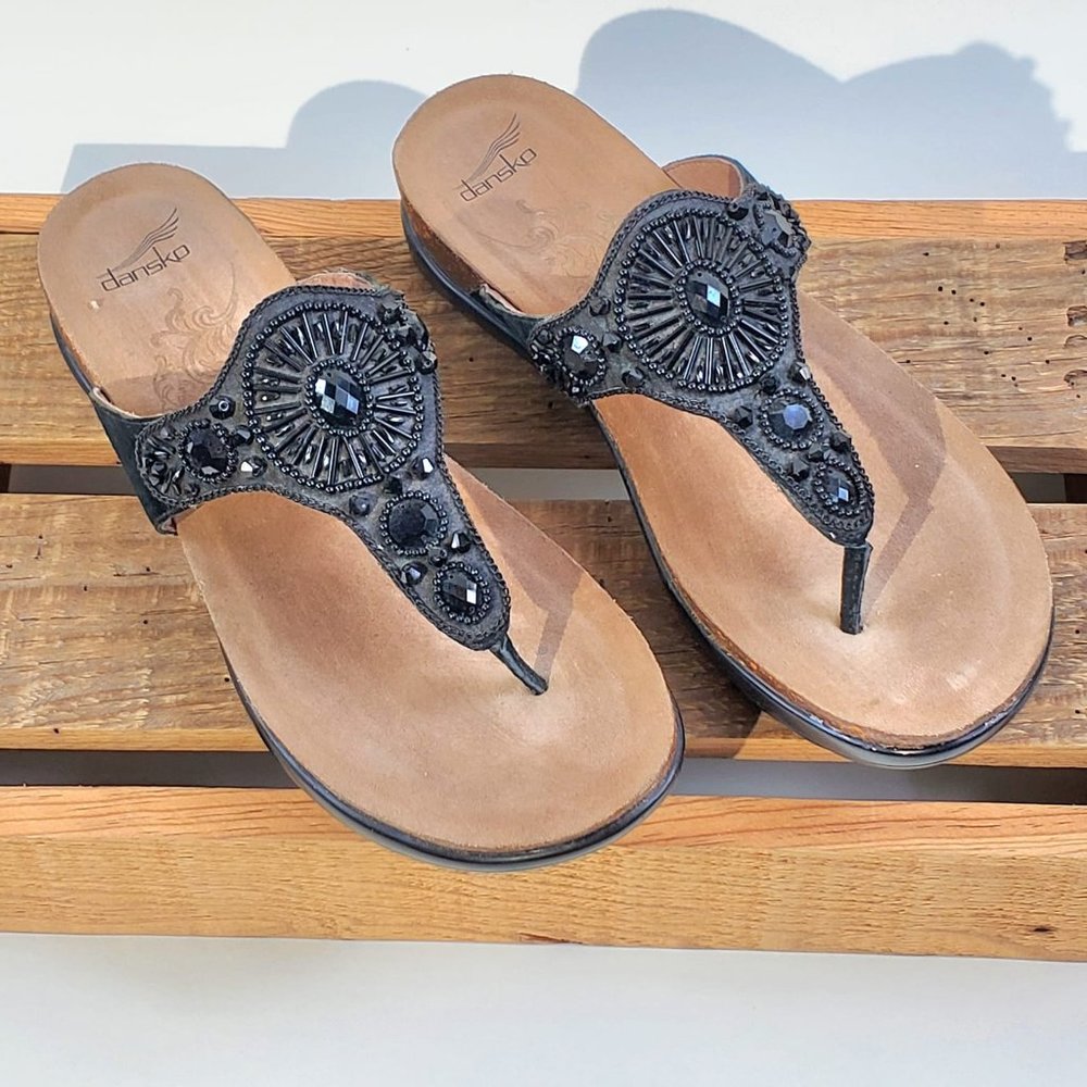 Dansko Women's Pamela Jeweled Thong Sandals - Black Jeweled - EU  41 US 10-10.5